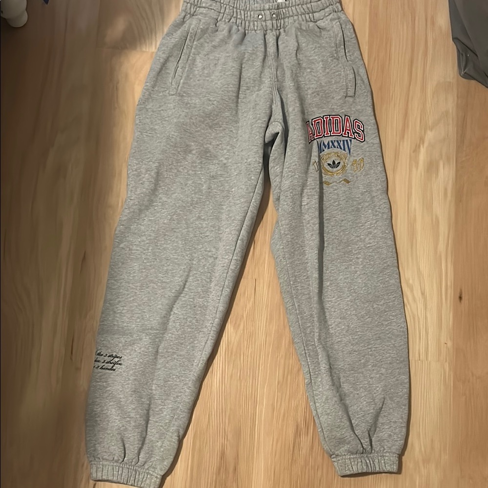 Adidas Kids Gray Joggers with Red Logo
